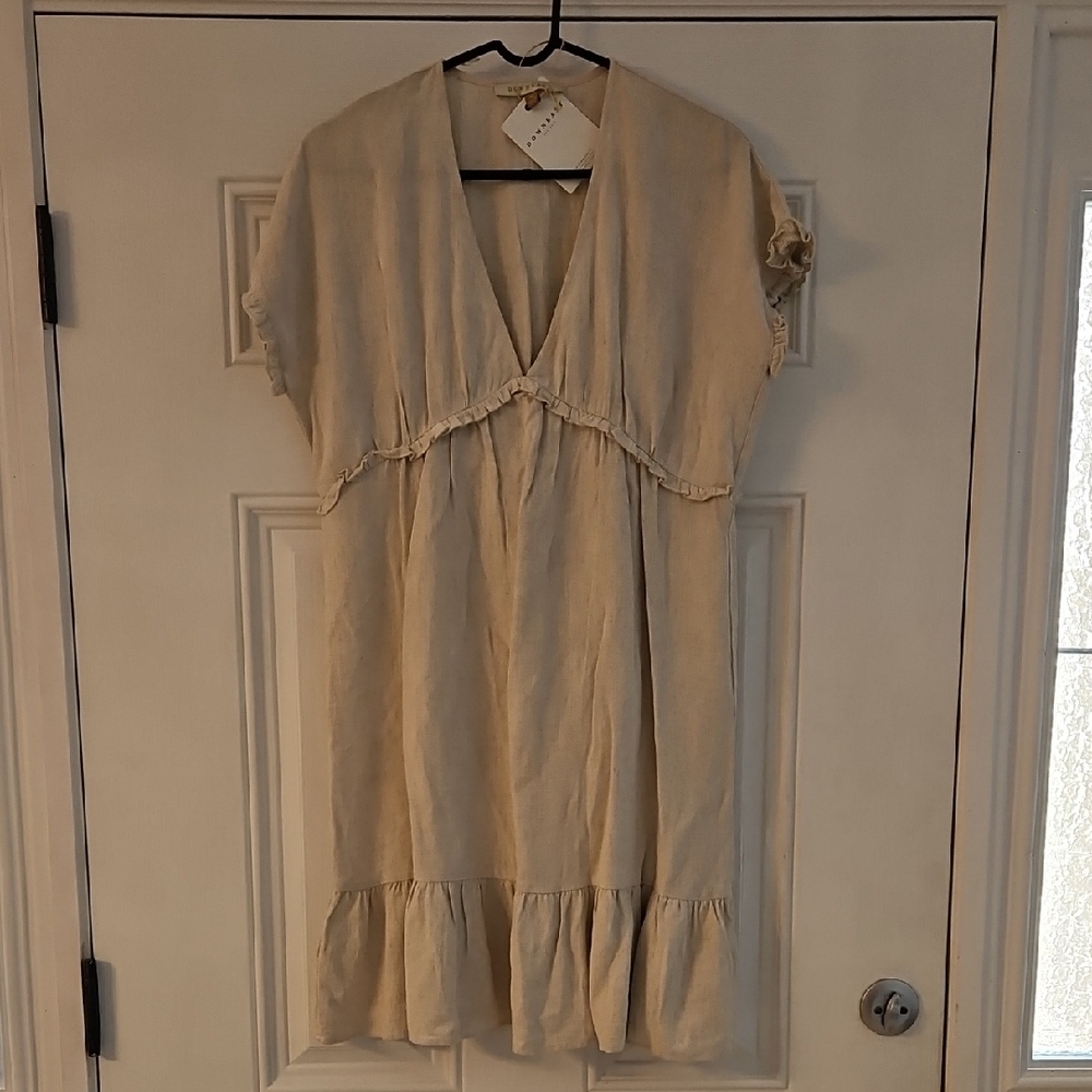 DownEast Cream Tie Front Ruffled Mini Sundress